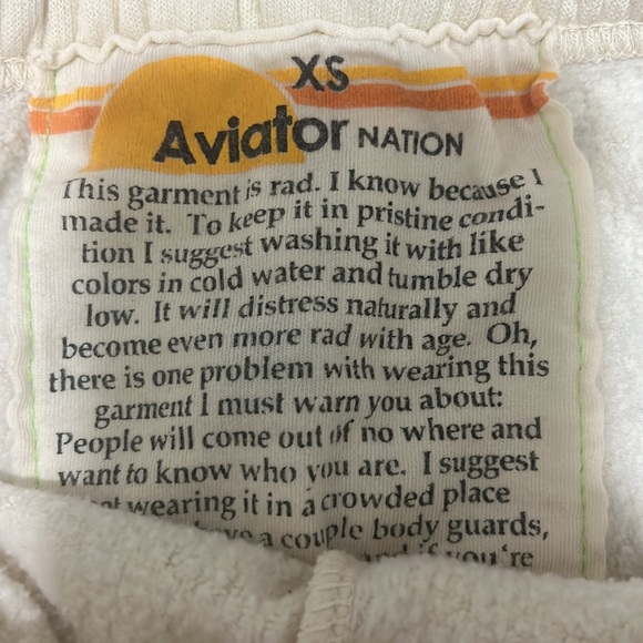 Aviator Nation Cream Sweatpants Elastic Waistband Drawstring Womens XS EUC - Picture 5 of 12